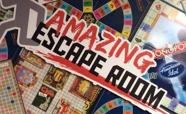 amazing escape room logo on top of images of puzzle games
